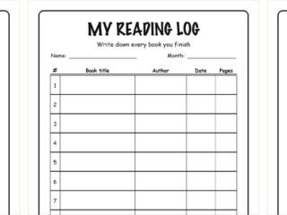 Three reading log printables side by side: a color-in log with book shapes, a title and author log, and a monthly reading calendar