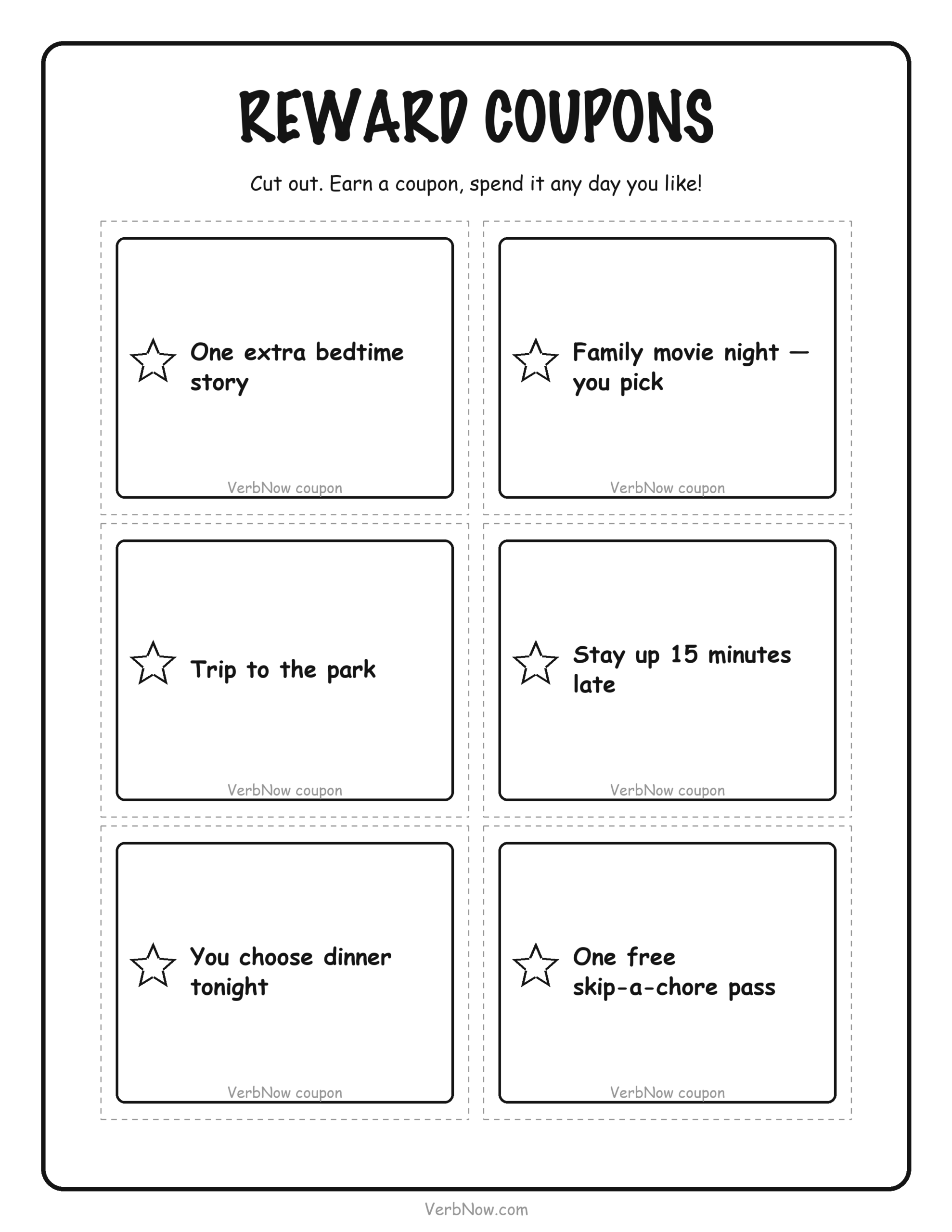 8 Free Printable Reward Charts (Sticker Charts, Punch Cards & Coupons) Reward coupons, set of six