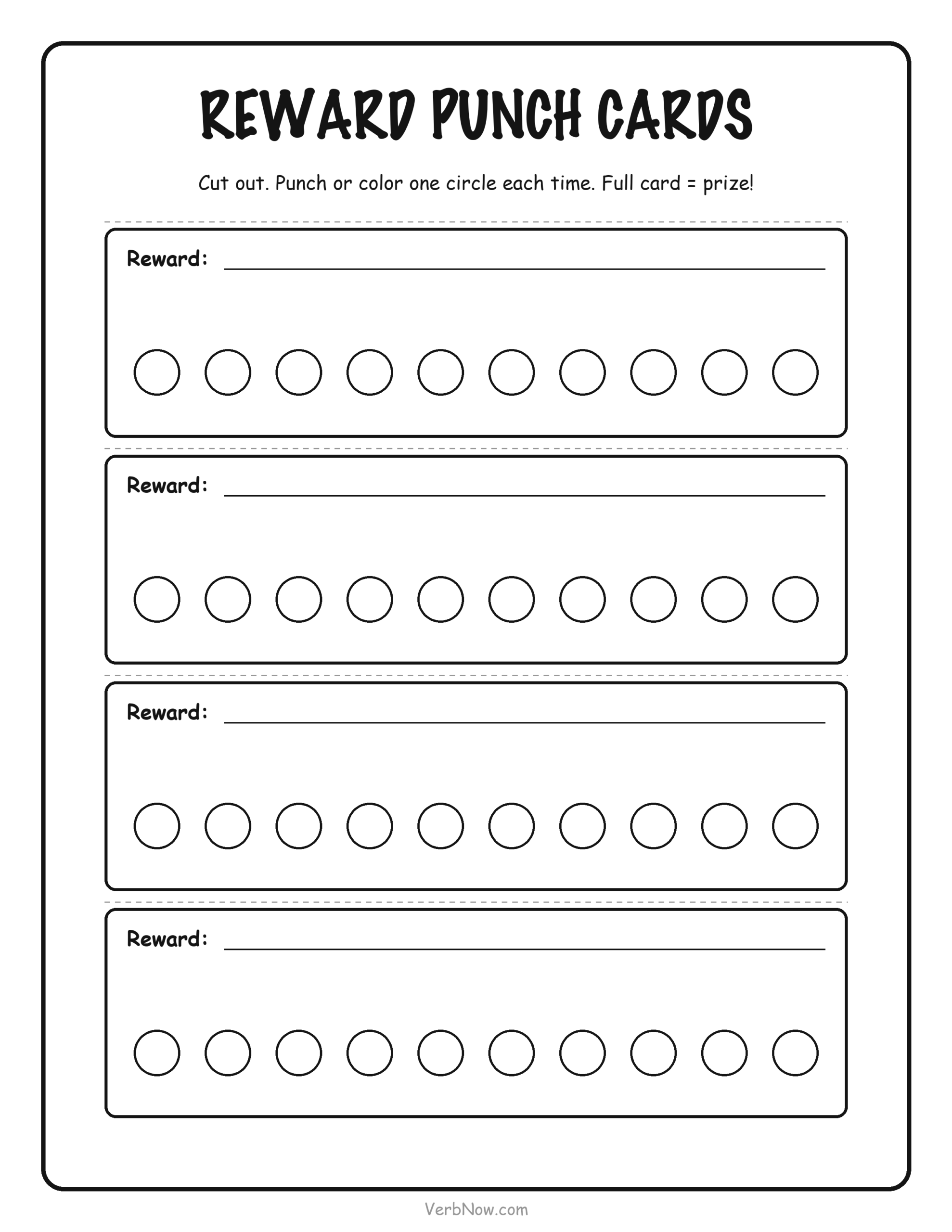 8 Free Printable Reward Charts (Sticker Charts, Punch Cards & Coupons) Reward punch cards, set of four