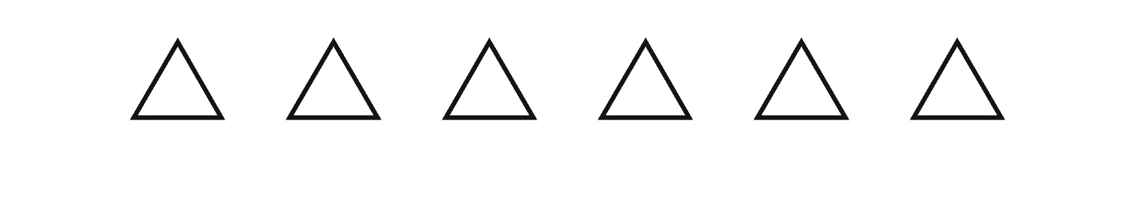 Close-up of the six small outline triangles kids color after tracing the large dashed triangle above