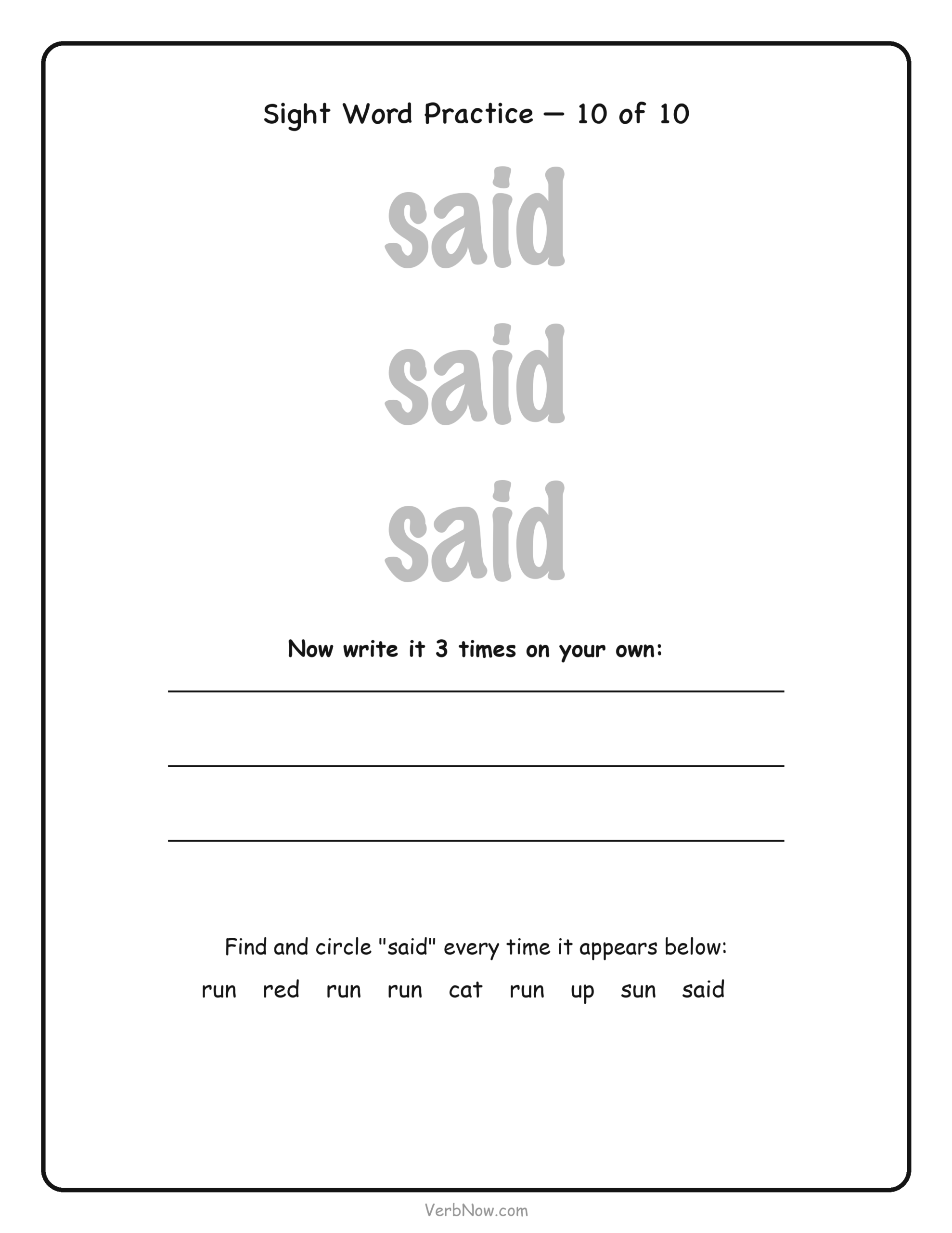 Sight Word Practice &mdash; said