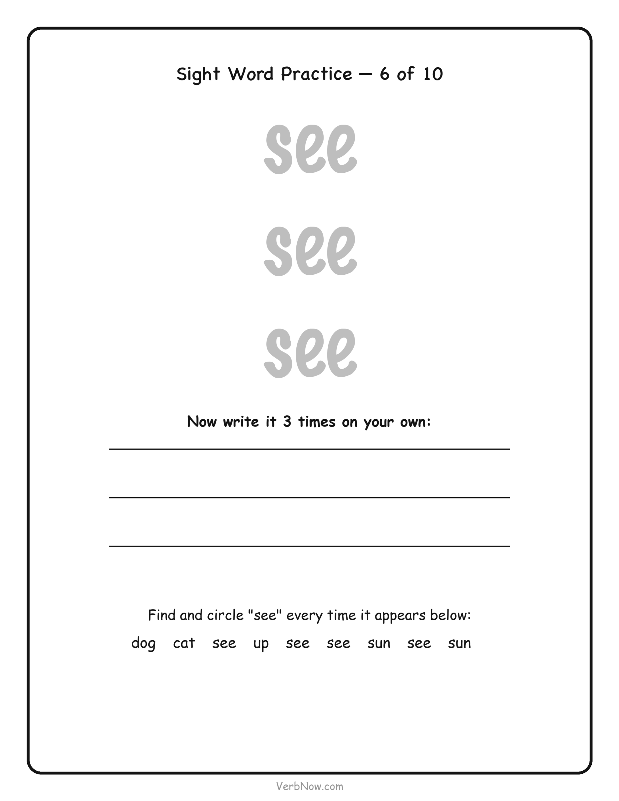 Sight Word Practice &mdash; see