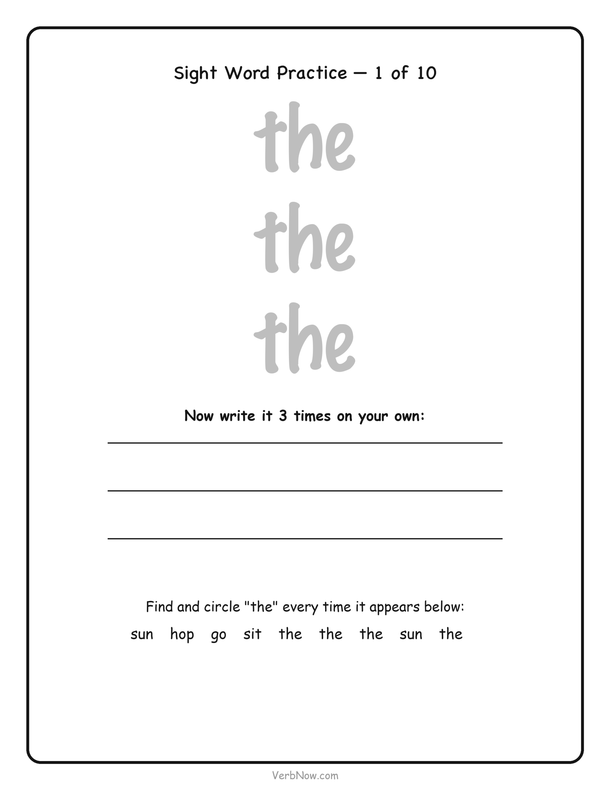 Sight Word Practice &mdash; the