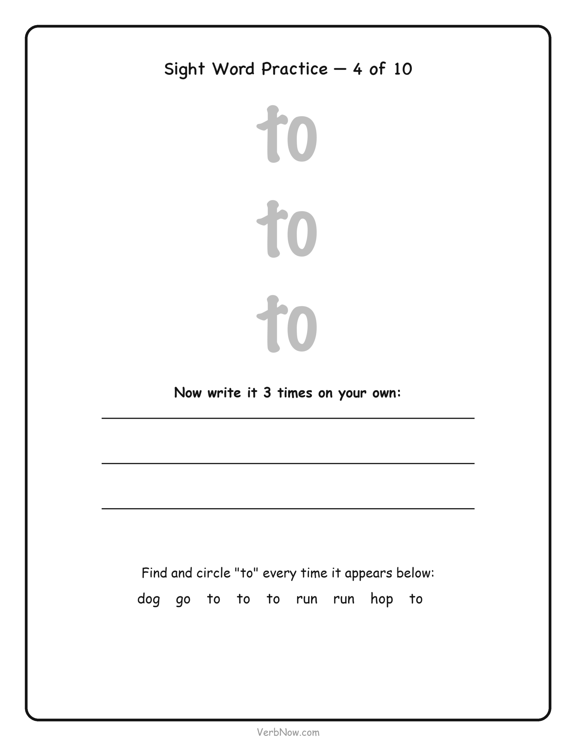 Sight Word Practice &mdash; to