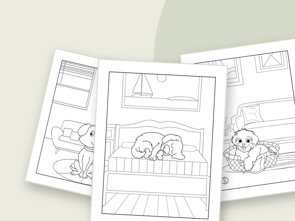 VerbNow - Coloring Pages PDF Free Printable Download Animal coloring pages for kids: dogs and puppies drawn in black and white outline