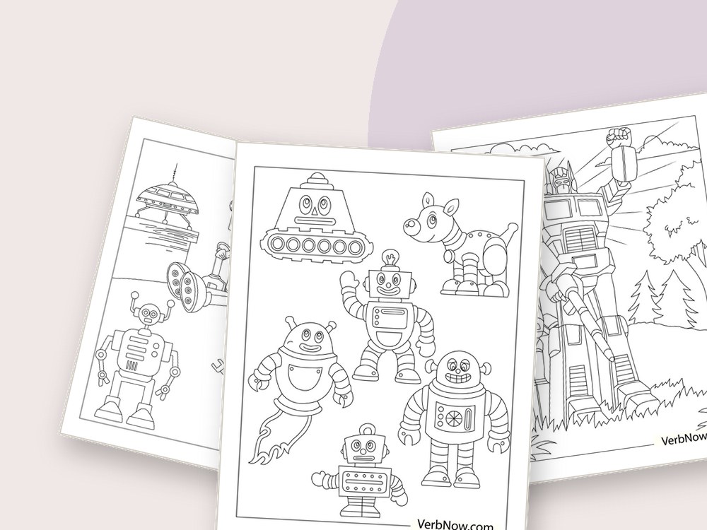VerbNow - Coloring Pages PDF Free Printable Download Character coloring pages: robots drawn in bold outline for markers