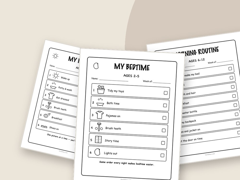 VerbNow - Coloring Pages PDF Free Printable Download Printable routine charts for kids: morning and bedtime checklists on one page