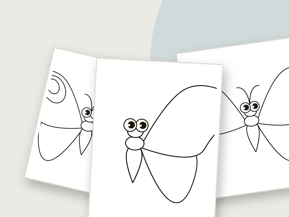 VerbNow - Coloring Pages PDF Free Printable Download How to draw a butterfly, step-by-step line drawing for kids