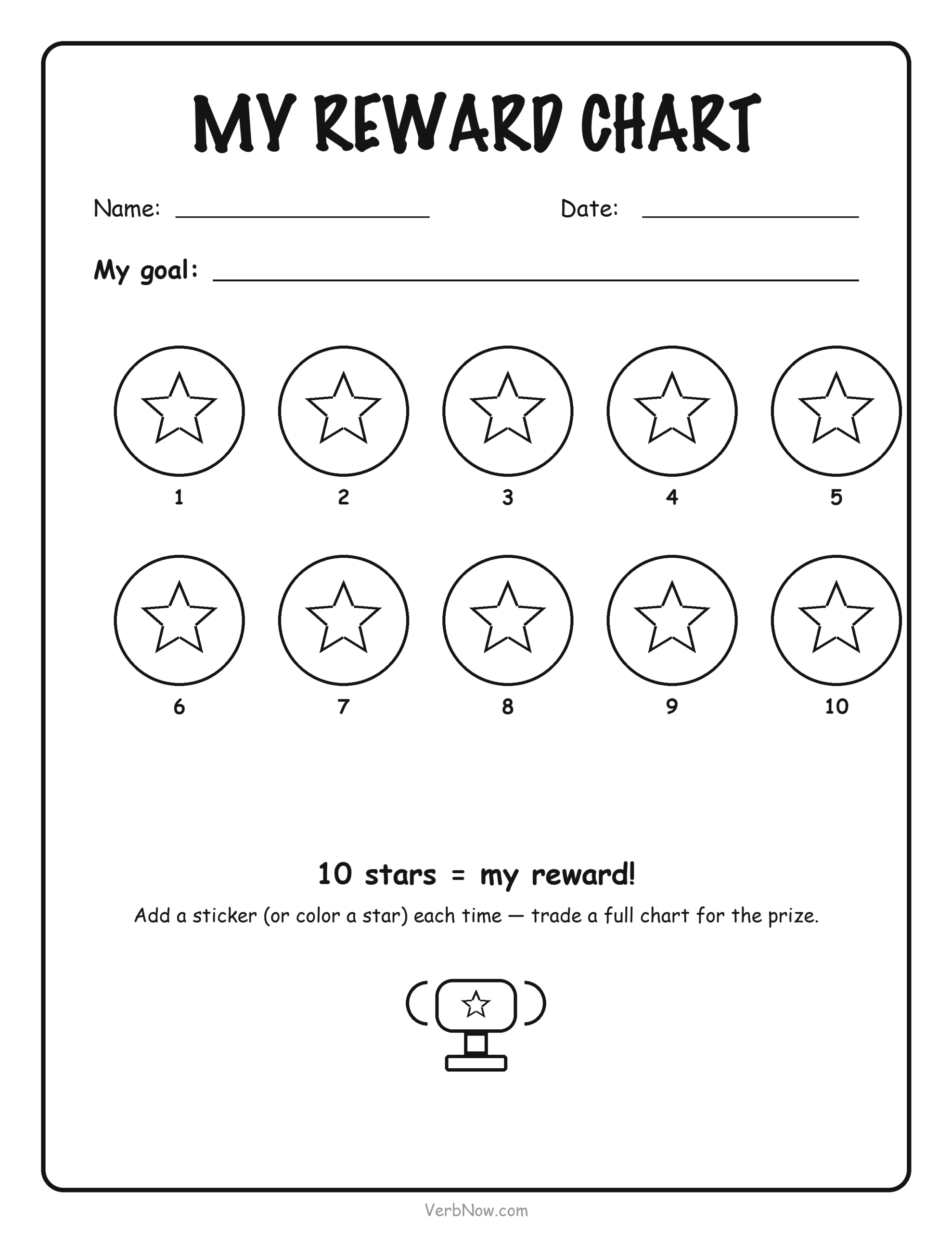8 Free Printable Reward Charts (Sticker Charts, Punch Cards & Coupons) Sticker reward chart with ten star slots