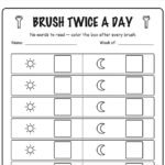 Three printable tooth brushing charts side by side: a weekly chart with named days, a picture-only chart for toddlers, and a monthly chart with thirty-one day squares