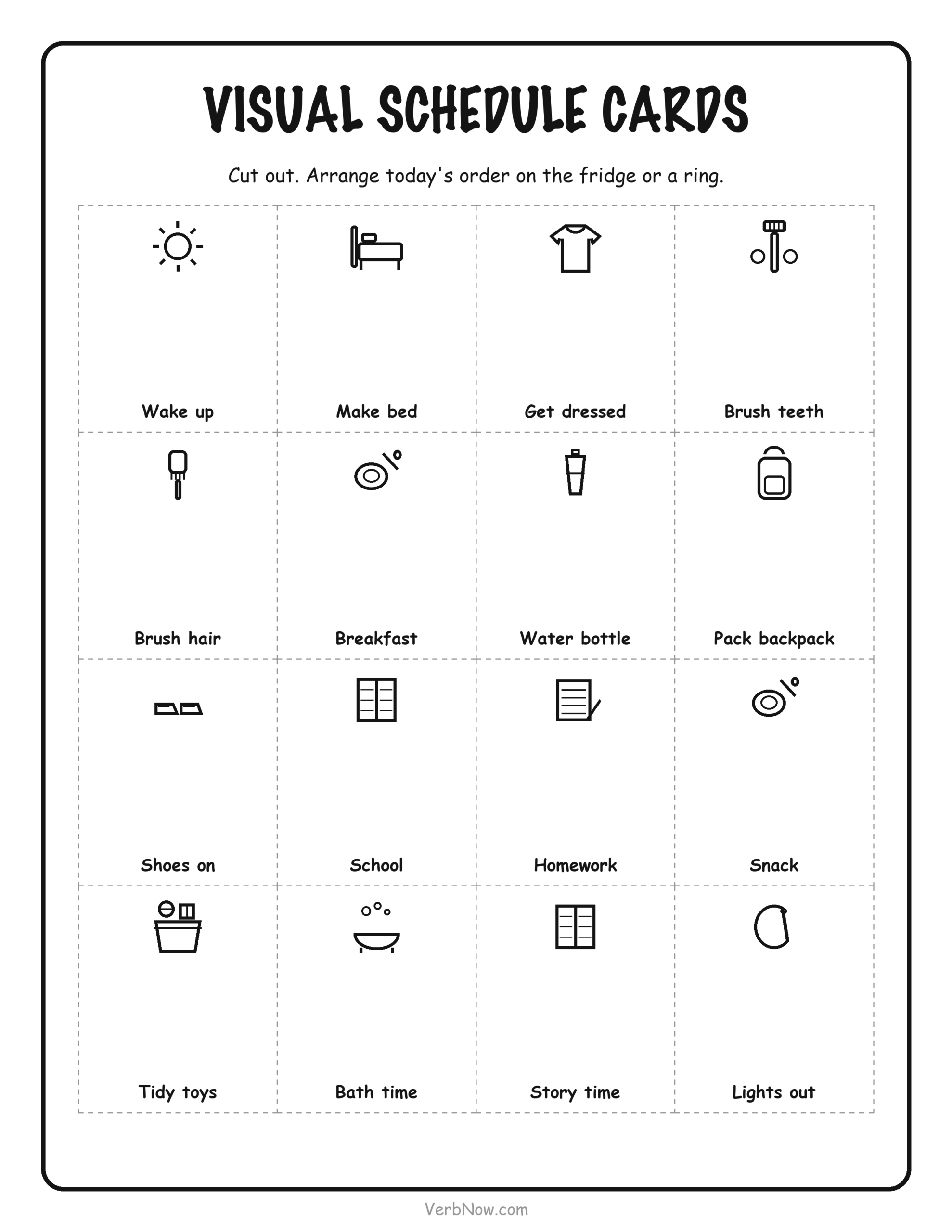 10 Free Printable Routine Charts for Kids (Morning, Bedtime & After School) Visual schedule cards to cut out