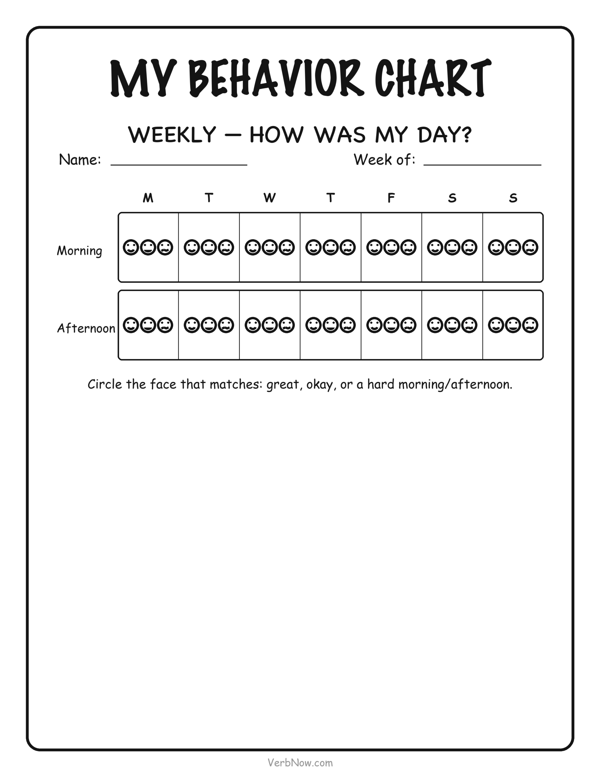 Weekly Behavior Chart &mdash; Smiley Rating