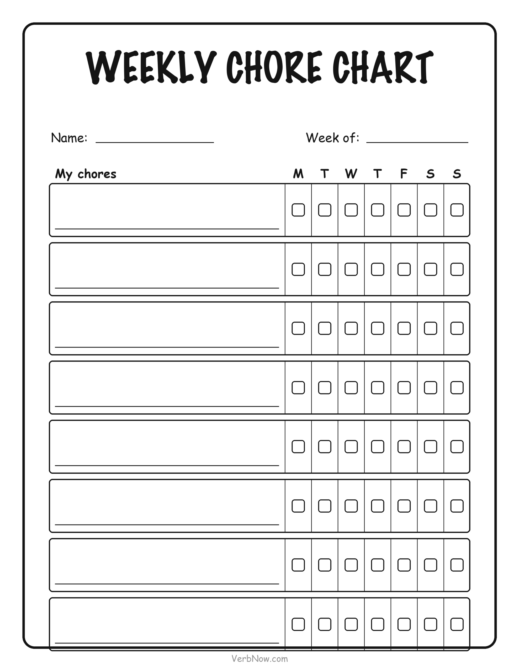 9 Free Printable Chore Charts for Kids (Ages 2-12 + Blank) Blank weekly chore chart