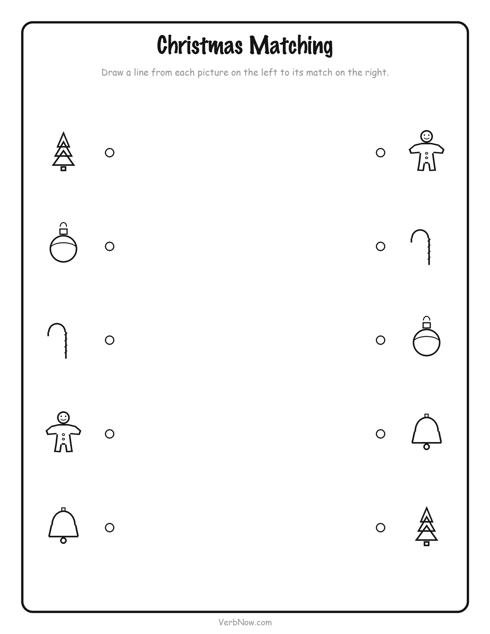 10 Free Christmas Activity Printables (I Spy, Bingo, Mazes & Scavenger Hunt, PDF) Christmas matching printable — draw a line from each picture on the left to the same picture on the right