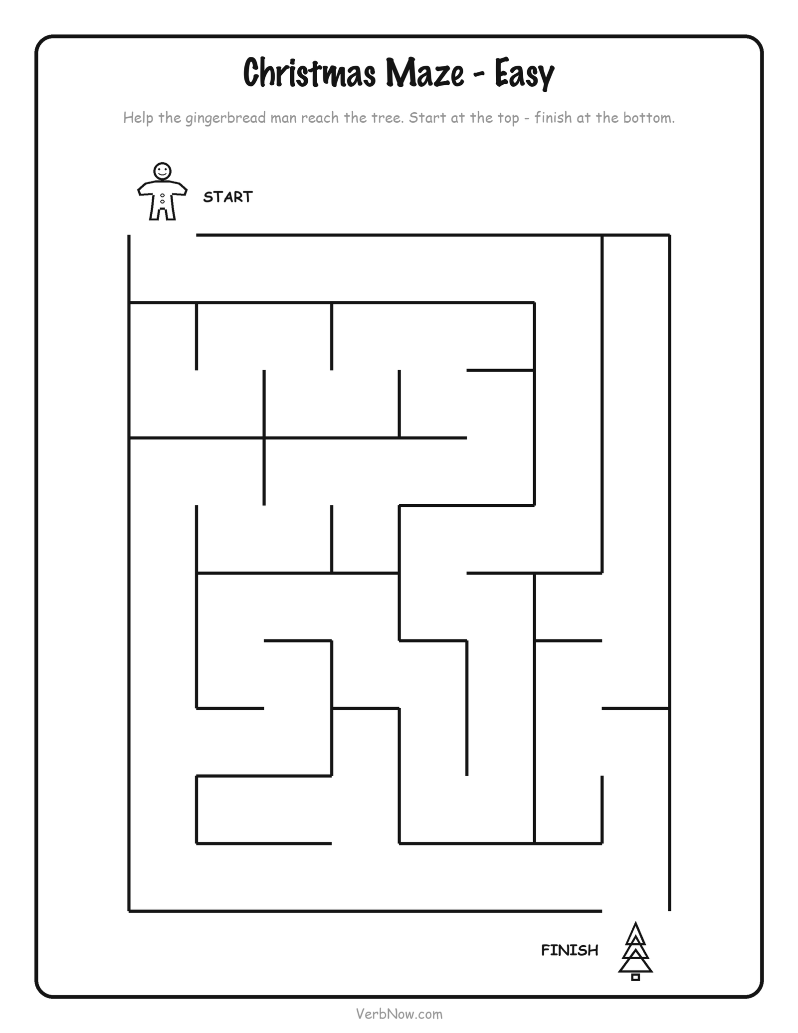 10 Free Christmas Activity Printables (I Spy, Bingo, Mazes & Scavenger Hunt, PDF) Easy Christmas maze printable — help the gingerbread man find the way through an 8 by 10 maze to the Christmas tree