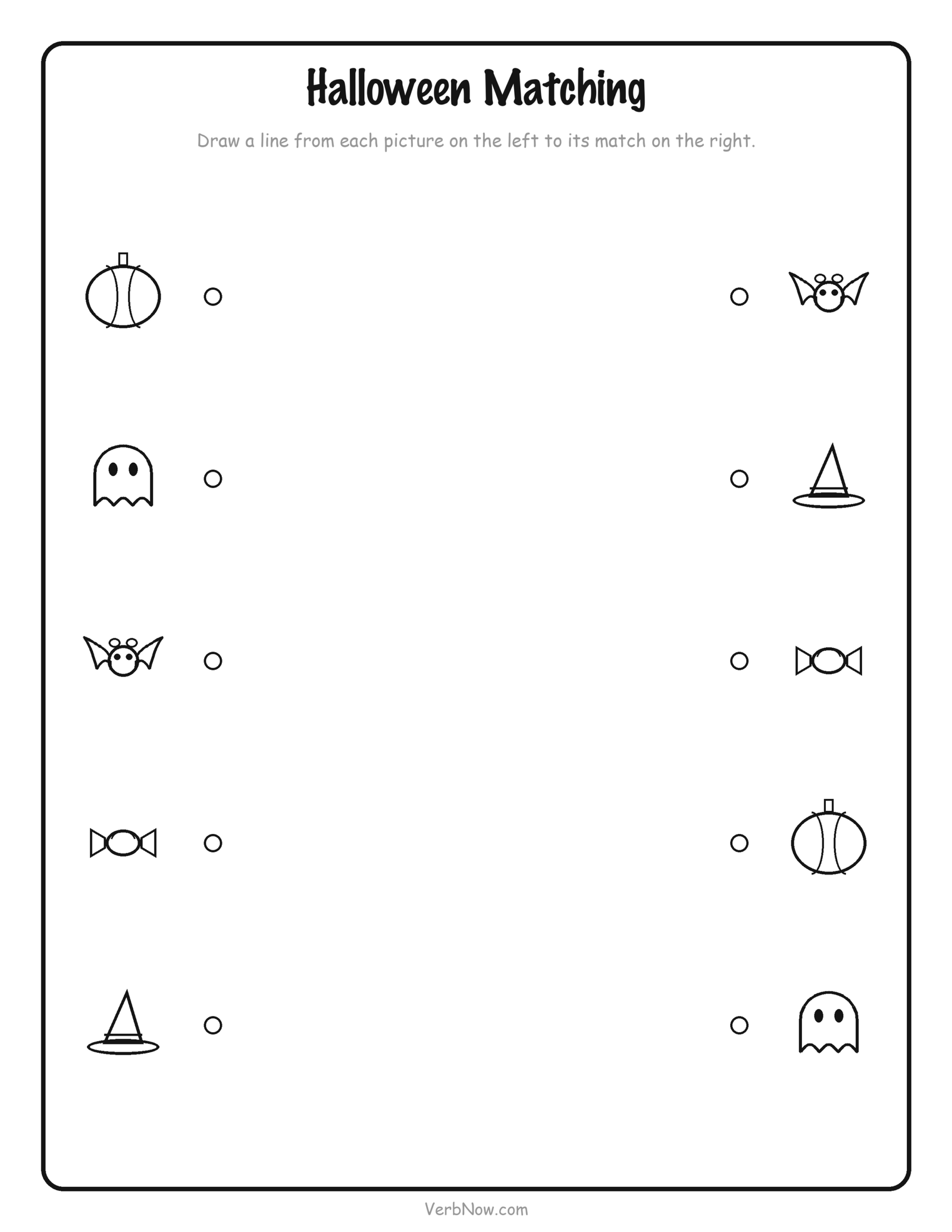 10 Free Halloween Activity Printables (Non-Scary, Ages 3-8) Halloween matching printable — draw a line from each picture on the left to its match on the right